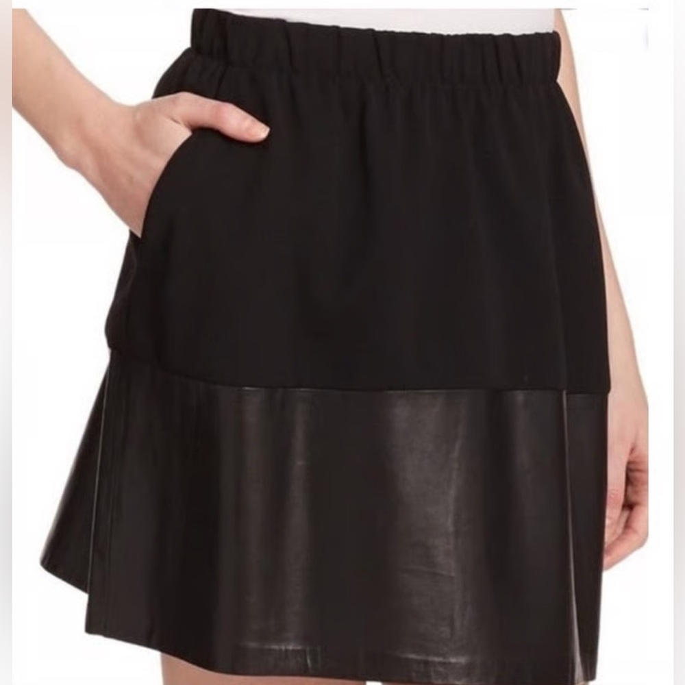 Vince Mixed Media Black Leather Skirt Size Small